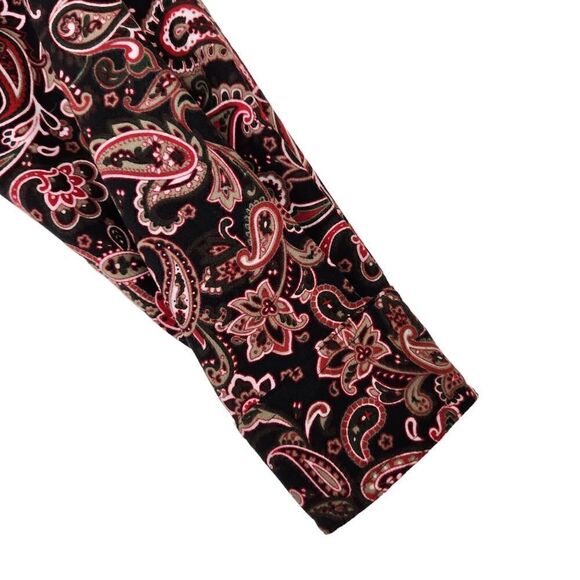 Woman Within Button Up Shirt Medium Brown Paisley Long Sleeve Soft - Picture 4 of 11